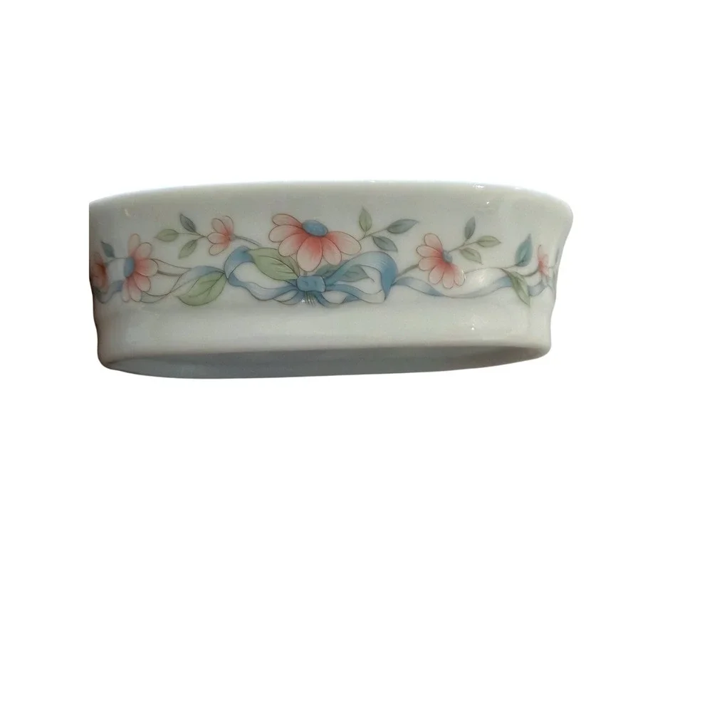 Vtg Princess House Porcelain Soap Dish Blue Ribbon Floral Handmade cottagecore